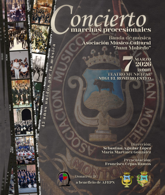Cartel del Concierto de Marchas Procesionales 2026 de Montoro con actuación de la Banda de Música Juan Mohedo