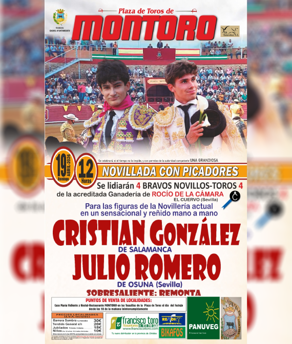 Cartel de la Novillada con Picadores 2026 de Montoro con actuación de la Banda de Música Juan Mohedo